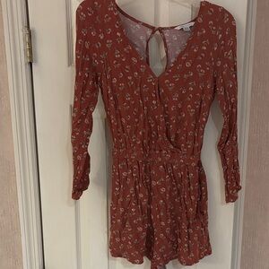 American Eagle Outfitters Rust Floral Jumpsuit